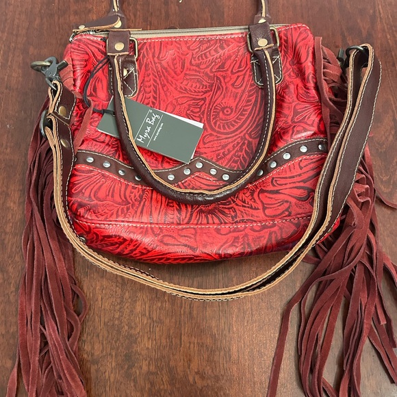 Myra  Red and Fringe Shoulder Bag - Picture 2 of 5